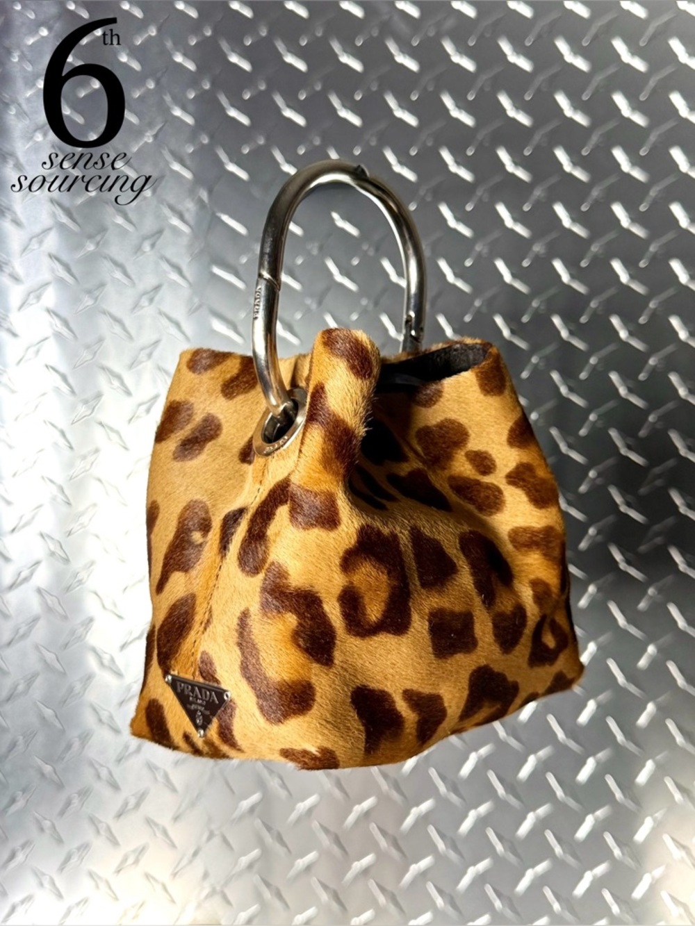 Prada 2003 Vintage Mini Cavallino Leopard Print Ponyhair Ring Bag in Brown